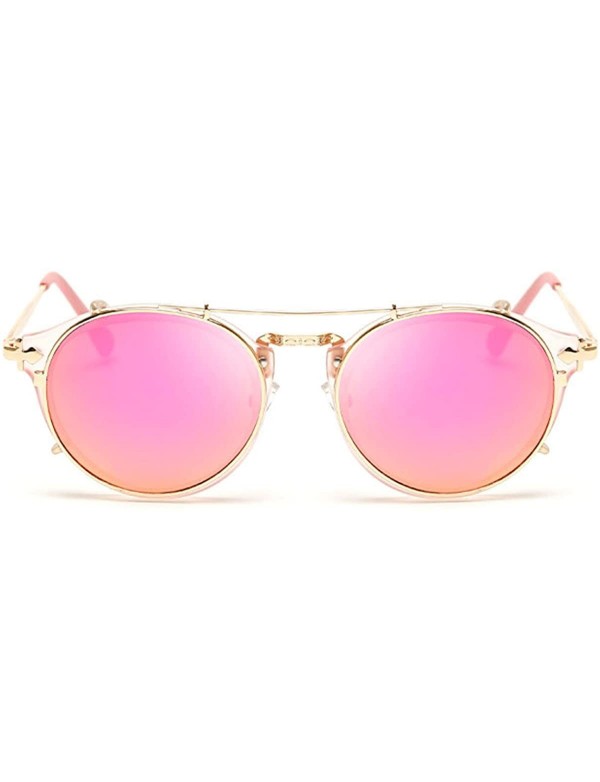 Square Vintage Round Anti-UV Lens Metal Frame Two Usages Sunglasses - Gold-purple Frame/Purple Mirror - C712EECKZSD $25.78