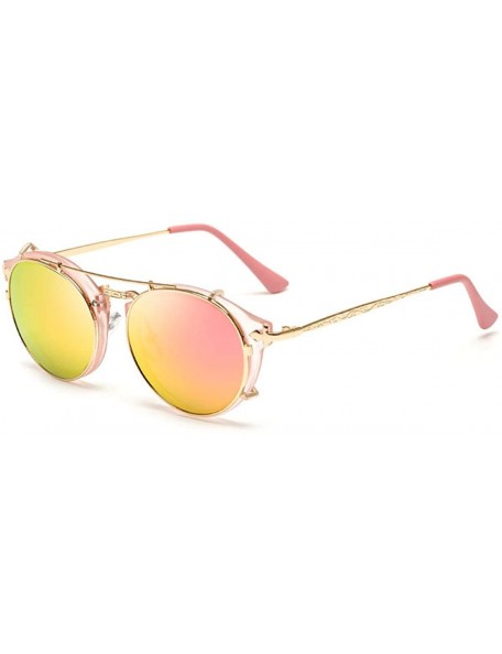 Square Vintage Round Anti-UV Lens Metal Frame Two Usages Sunglasses - Gold-purple Frame/Purple Mirror - C712EECKZSD $25.78