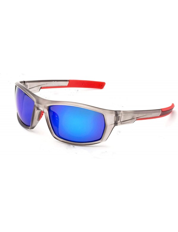 Sport Men's Polarized Lens Sports Sunglasses - Grey Frame Revo Blue Lenses - CK18EHTAIZQ $10.88