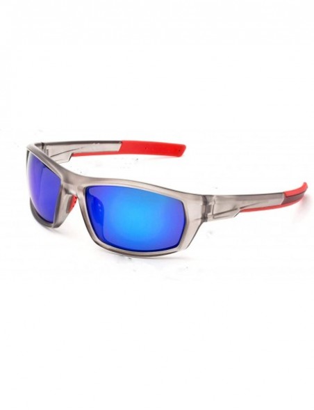 Sport Men's Polarized Lens Sports Sunglasses - Grey Frame Revo Blue Lenses - CK18EHTAIZQ $10.88