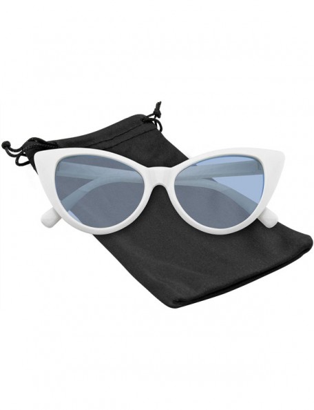 Cat Eye Retro 1990's Color Tone Fashion Mod White Super Cat Eye Sunglasses - Blue - CF196MQT079 $10.36