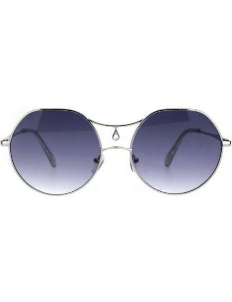 Round Womens Bindi Rhinestone Jewel Retro Fashion Sunglasses - Silver Smoke - CT18K3YG43A $13.45