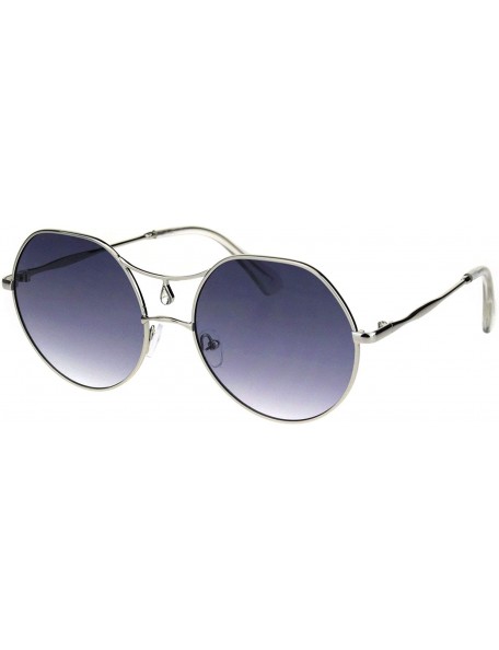 Round Womens Bindi Rhinestone Jewel Retro Fashion Sunglasses - Silver Smoke - CT18K3YG43A $13.45