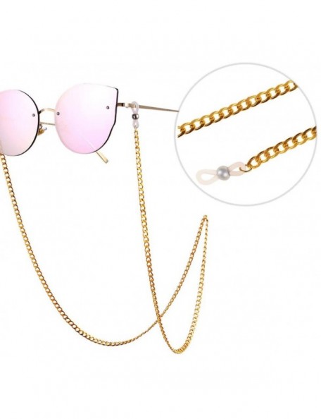 Round Unisex Glasses Chain + Gold Frame Powder + Glasses Case Glasses Cloth Set Vintage Round Sunglasses (A) - CJ1973DXCL6 $2...