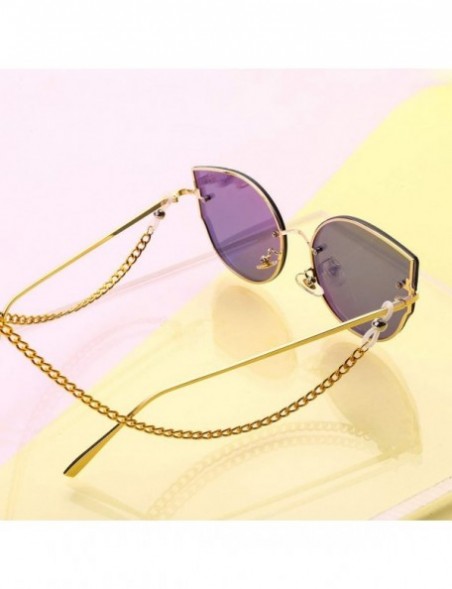 Round Unisex Glasses Chain + Gold Frame Powder + Glasses Case Glasses Cloth Set Vintage Round Sunglasses (A) - CJ1973DXCL6 $2...