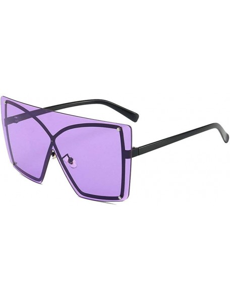 Oversized new fashion big frame frameless metal frame unisex brand fashion designer sunglasses - Purple - CB18X2360UK $16.08