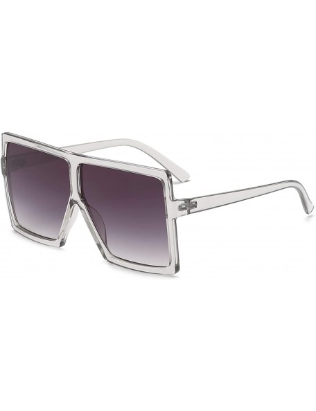 Cat Eye Square Oversized Sunglasses for Women Men Flat Top Fashion Shades - Clear Gray Frame- Gray Lens - CJ18SRZIY9R $18.57