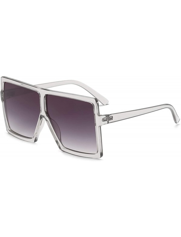 Cat Eye Square Oversized Sunglasses for Women Men Flat Top Fashion Shades - Clear Gray Frame- Gray Lens - CJ18SRZIY9R $8.79