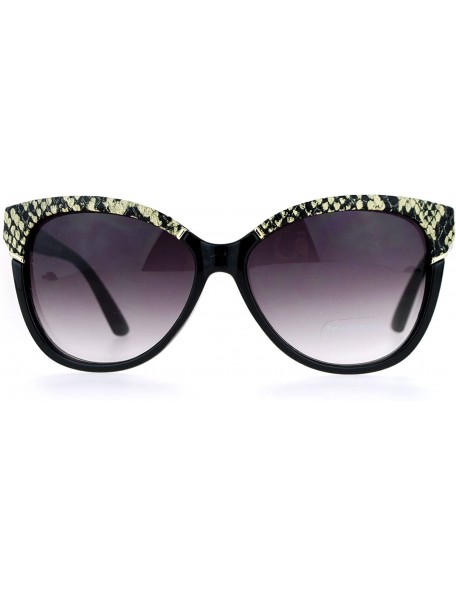 Butterfly Womens Reptile Leather Trim Oversize Butterfly Sunglasses - Beige Black - CE12MAUK9JG $24.59