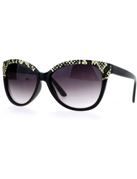 Butterfly Womens Reptile Leather Trim Oversize Butterfly Sunglasses - Beige Black - CE12MAUK9JG $11.49