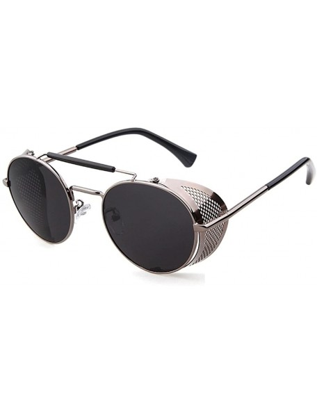 Goggle STY056 Metal Frame Mesh Fold-in Side Shield Round 52mm Sunglasses - C3-grey+grey - C012EWY36JD $23.89