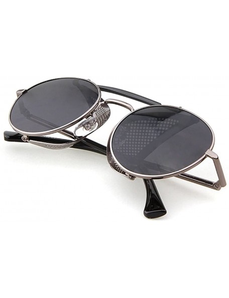 Goggle STY056 Metal Frame Mesh Fold-in Side Shield Round 52mm Sunglasses - C3-grey+grey - C012EWY36JD $23.89