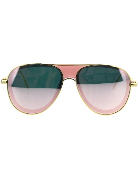 Oversized Mens Trendy Retro Metal Rim Shield Bridge Racer Officer Sunglasses - Gold Pink - CY18GQ39IE9 $13.12