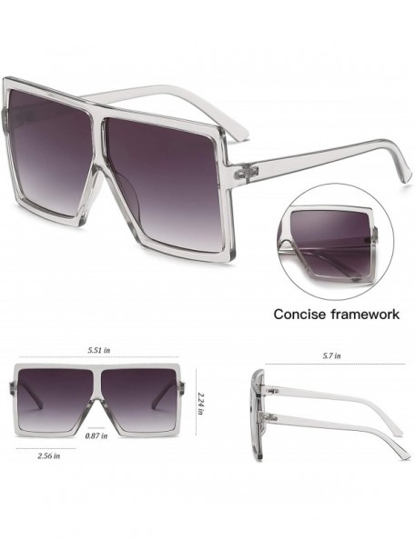 Cat Eye Square Oversized Sunglasses for Women Men Flat Top Fashion Shades - Clear Gray Frame- Gray Lens - CJ18SRZIY9R $8.79