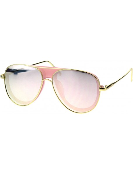 Oversized Mens Trendy Retro Metal Rim Shield Bridge Racer Officer Sunglasses - Gold Pink - CY18GQ39IE9 $13.12