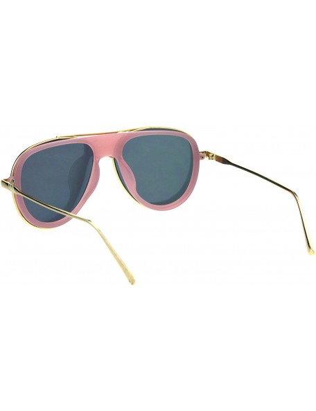 Oversized Mens Trendy Retro Metal Rim Shield Bridge Racer Officer Sunglasses - Gold Pink - CY18GQ39IE9 $13.12