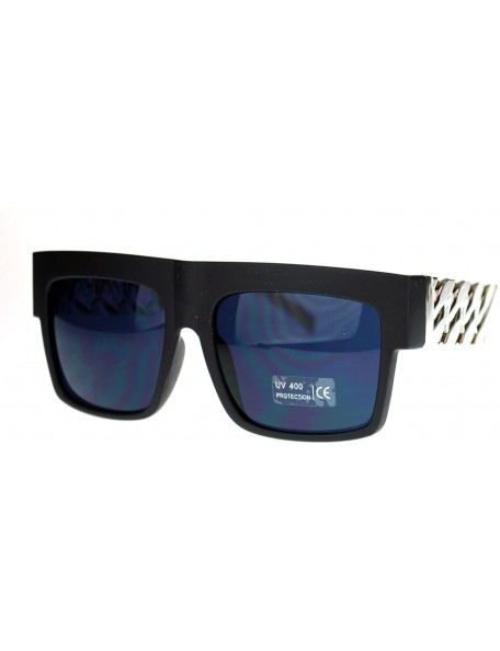 Wayfarer Unisex Rectangular Thick Horn Rim Metal (Plastic) Chain Arm Sunglasses - Matte Black Silver - CP11O205KZL $18.97