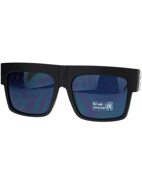 Wayfarer Unisex Rectangular Thick Horn Rim Metal (Plastic) Chain Arm Sunglasses - Matte Black Silver - CP11O205KZL $11.23