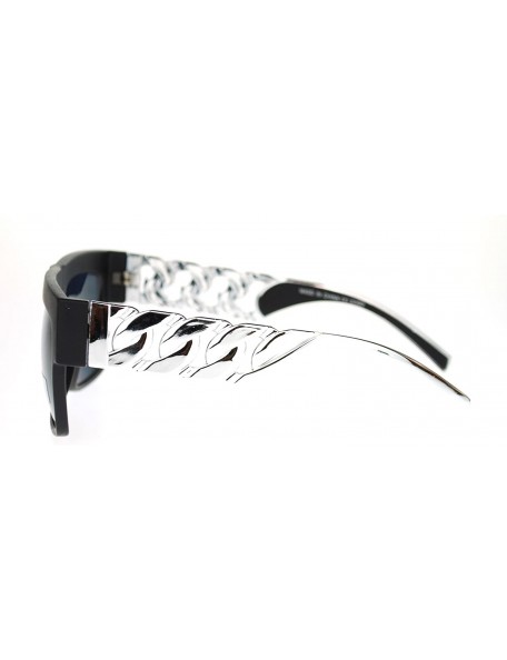 Wayfarer Unisex Rectangular Thick Horn Rim Metal (Plastic) Chain Arm Sunglasses - Matte Black Silver - CP11O205KZL $11.23