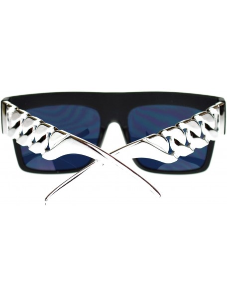 Wayfarer Unisex Rectangular Thick Horn Rim Metal (Plastic) Chain Arm Sunglasses - Matte Black Silver - CP11O205KZL $11.23
