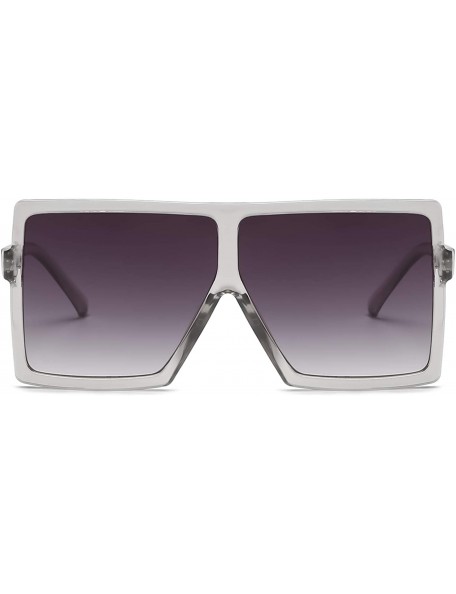 Cat Eye Square Oversized Sunglasses for Women Men Flat Top Fashion Shades - Clear Gray Frame- Gray Lens - CJ18SRZIY9R $8.79