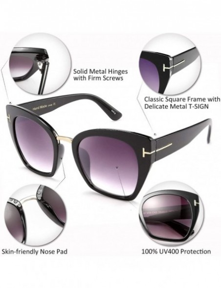 Goggle Retro Oversized Cateye Sunglasses Leopard Frame with Delicate Metal T-SIGN for Women B2576 - 2 - CK196H44Y02 $15.37