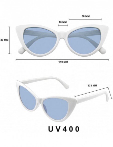 Cat Eye Retro 1990's Color Tone Fashion Mod White Super Cat Eye Sunglasses - Blue - CF196MQT079 $10.36