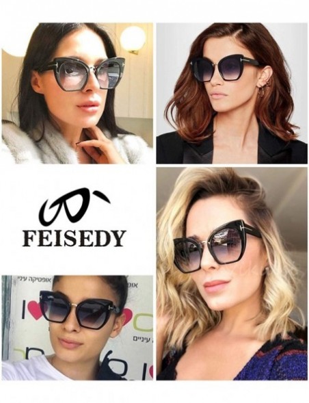 Goggle Retro Oversized Cateye Sunglasses Leopard Frame with Delicate Metal T-SIGN for Women B2576 - 2 - CK196H44Y02 $15.37