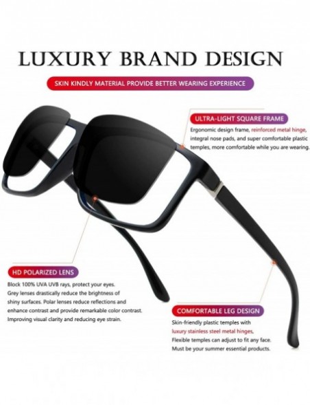 Aviator Unisex Polarized Sunglasses Vintage Square Frame Sun Glasses 100% UV400 Protection - A1 Black/Grey - CL18RZQ4DMG $10.88