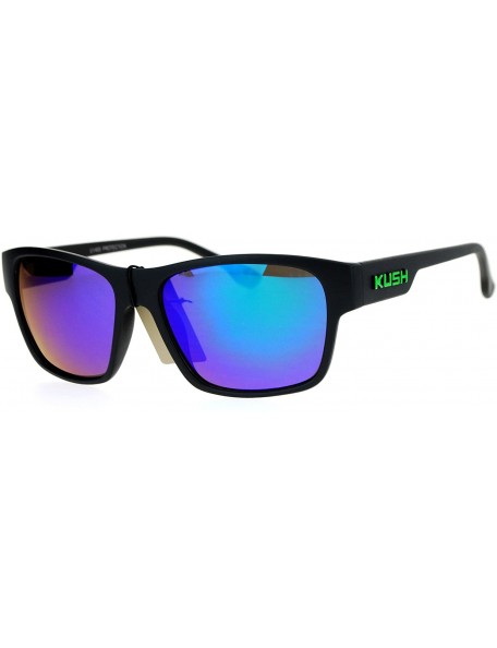 Square KUSH Sunglasses Square Rectangular Matte Black Mirror Lens UV 400 - Black Green (Teal Mirror) - C3186NUL25N $12.21
