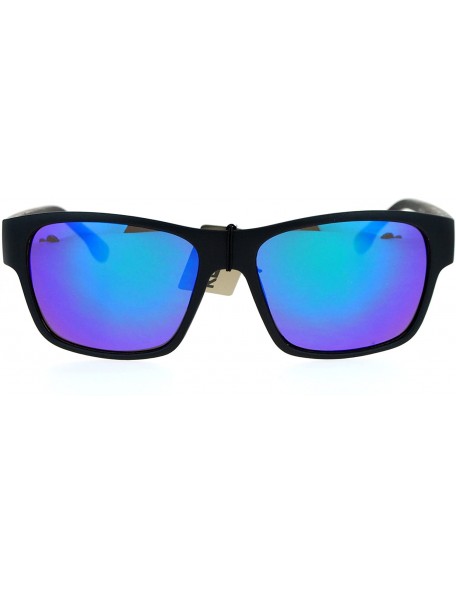 Square KUSH Sunglasses Square Rectangular Matte Black Mirror Lens UV 400 - Black Green (Teal Mirror) - C3186NUL25N $12.21