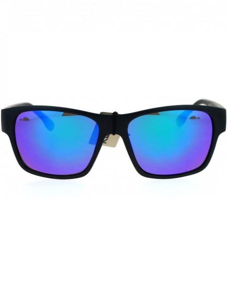 Square KUSH Sunglasses Square Rectangular Matte Black Mirror Lens UV 400 - Black Green (Teal Mirror) - C3186NUL25N $12.21