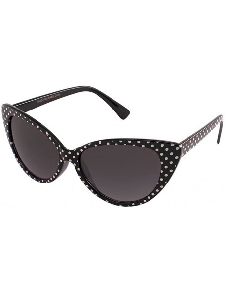 Oversized Women Cat Eye Sunglasses Trendy Fashion Shades - Black & White Polka Dot - CU12H1UDP2D $8.16
