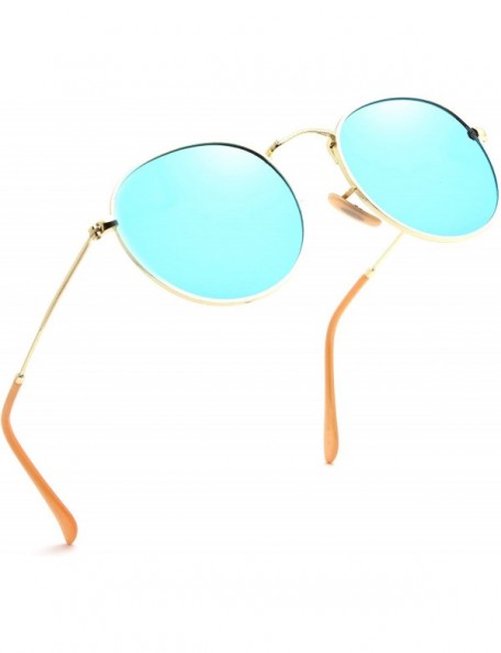 Round Small Round Polarized Sunglasses Mirrored Lens Unisex Classic Vintage Metal Frame Glasses - CZ18L9S9X75 $8.94