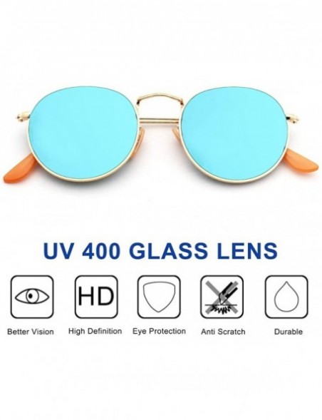 Round Small Round Polarized Sunglasses Mirrored Lens Unisex Classic Vintage Metal Frame Glasses - CZ18L9S9X75 $8.94
