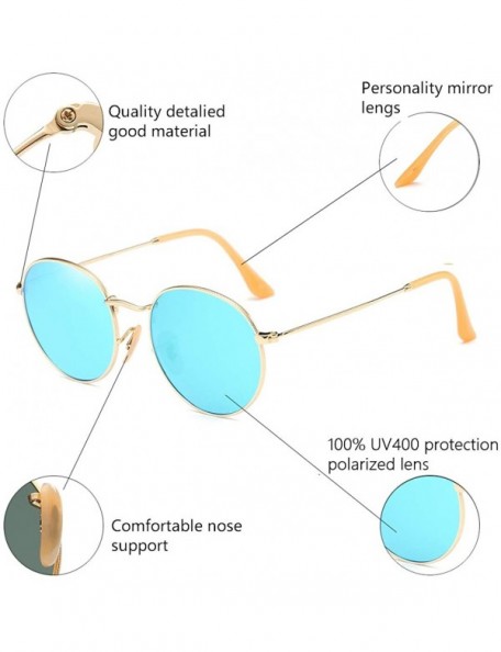 Round Small Round Polarized Sunglasses Mirrored Lens Unisex Classic Vintage Metal Frame Glasses - CZ18L9S9X75 $8.94