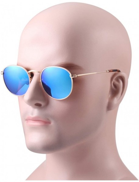 Round Small Round Polarized Sunglasses Mirrored Lens Unisex Classic Vintage Metal Frame Glasses - CZ18L9S9X75 $8.94