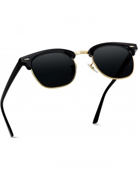 Aviator Classic Half Frame Polarized Semi-Rimless Rimmed Sunglasses - Black Frame / Gold Rimmed / Black Lens - CT1281N35VP $1...