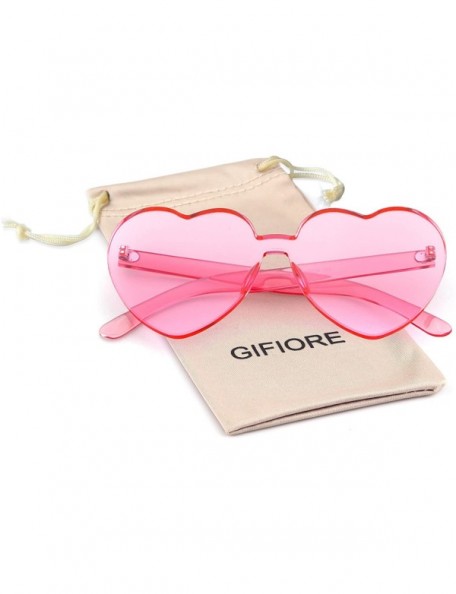 Oversized Rimless Sunglasses Heart Transparent One Piece Colorful Glasses - Pink Heart - CF1883GS0G4 $9.41