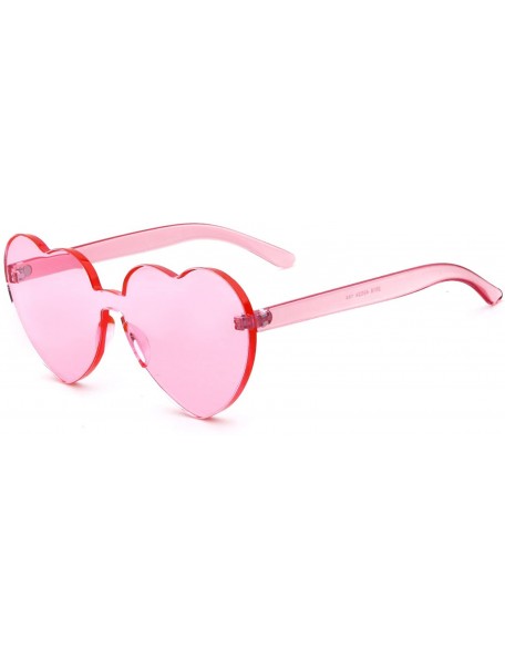 Oversized Rimless Sunglasses Heart Transparent One Piece Colorful Glasses - Pink Heart - CF1883GS0G4 $9.41