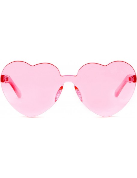 Oversized Rimless Sunglasses Heart Transparent One Piece Colorful Glasses - Pink Heart - CF1883GS0G4 $9.41