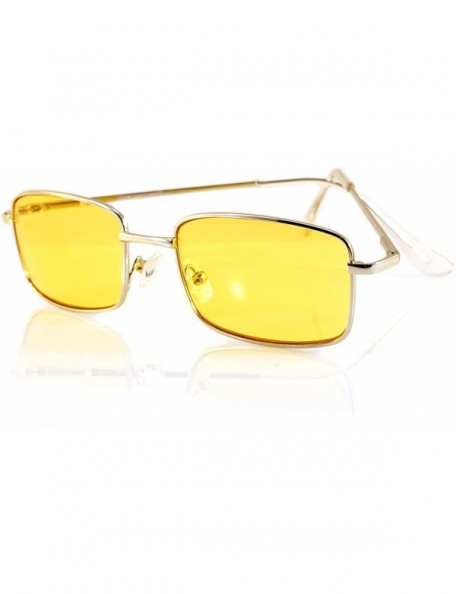 Rimless Unisex Minimalist Small Rectangular Color Tinted Spring Hinge Sunglasses A117 - Silver/ Yellow - CN180TKRG4Z $19.20