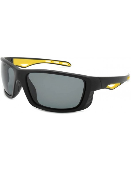 Wrap Polarized Wraparound Sunglasses Cycling Fishing - 570020/P Matte Black+yellow Frame - Polarized Grey Lens - CG18ZHU036S ...