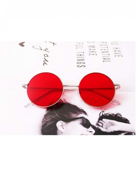 Goggle Small Round Metal Frame Polarized Mirrored Sunglasses - Red - CW18WGW4ZD9 $14.11