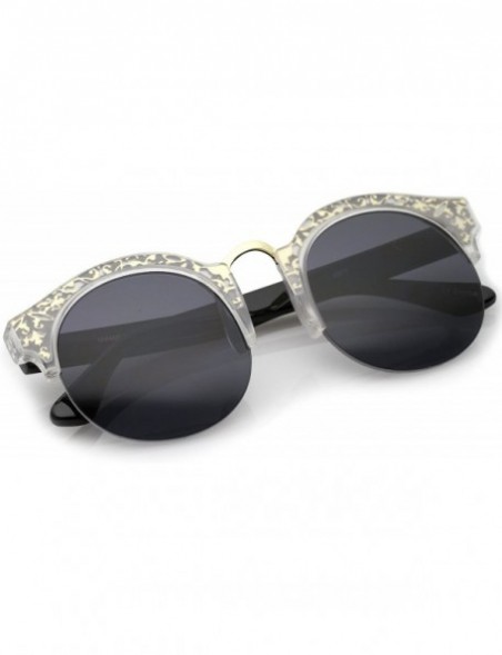 Rimless Ornate Metal Detail Wide Temple Half Frame Round Semi-Rimless Sunglasses 52mm - Gold-black / Smoke - CQ12O1R6S8C $10.42