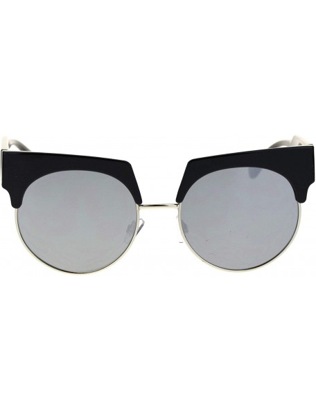 Rectangular Womens Half Rim Eyebrow Horn Round Retro Sunglasses - Black Silver Silver Mirror - CU18SIRRRS5 $15.60