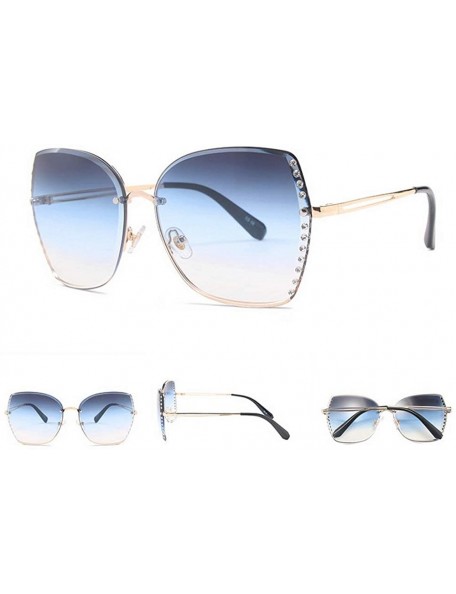 Goggle Fashion Women Rimless Cut Edge sunglasses Luxury Diamond oversized frame Goggles UV400 - Blue - C018RAC6SG6 $15.14