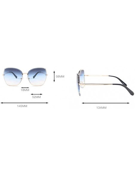 Goggle Fashion Women Rimless Cut Edge sunglasses Luxury Diamond oversized frame Goggles UV400 - Blue - C018RAC6SG6 $15.14