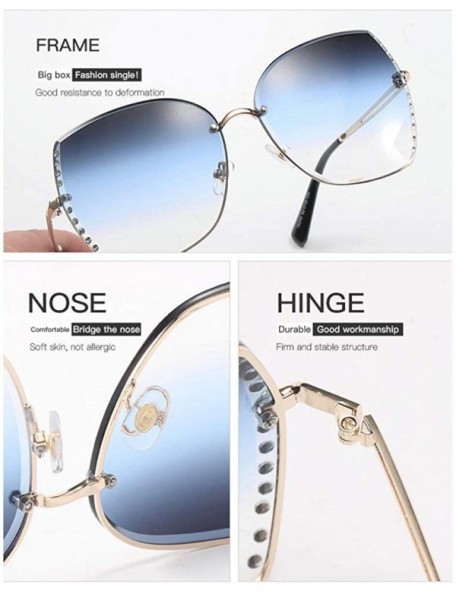 Goggle Fashion Women Rimless Cut Edge sunglasses Luxury Diamond oversized frame Goggles UV400 - Blue - C018RAC6SG6 $15.14