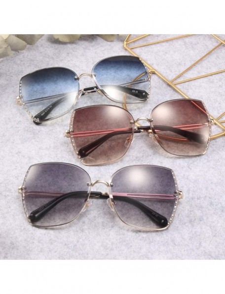 Goggle Fashion Women Rimless Cut Edge sunglasses Luxury Diamond oversized frame Goggles UV400 - Blue - C018RAC6SG6 $15.14